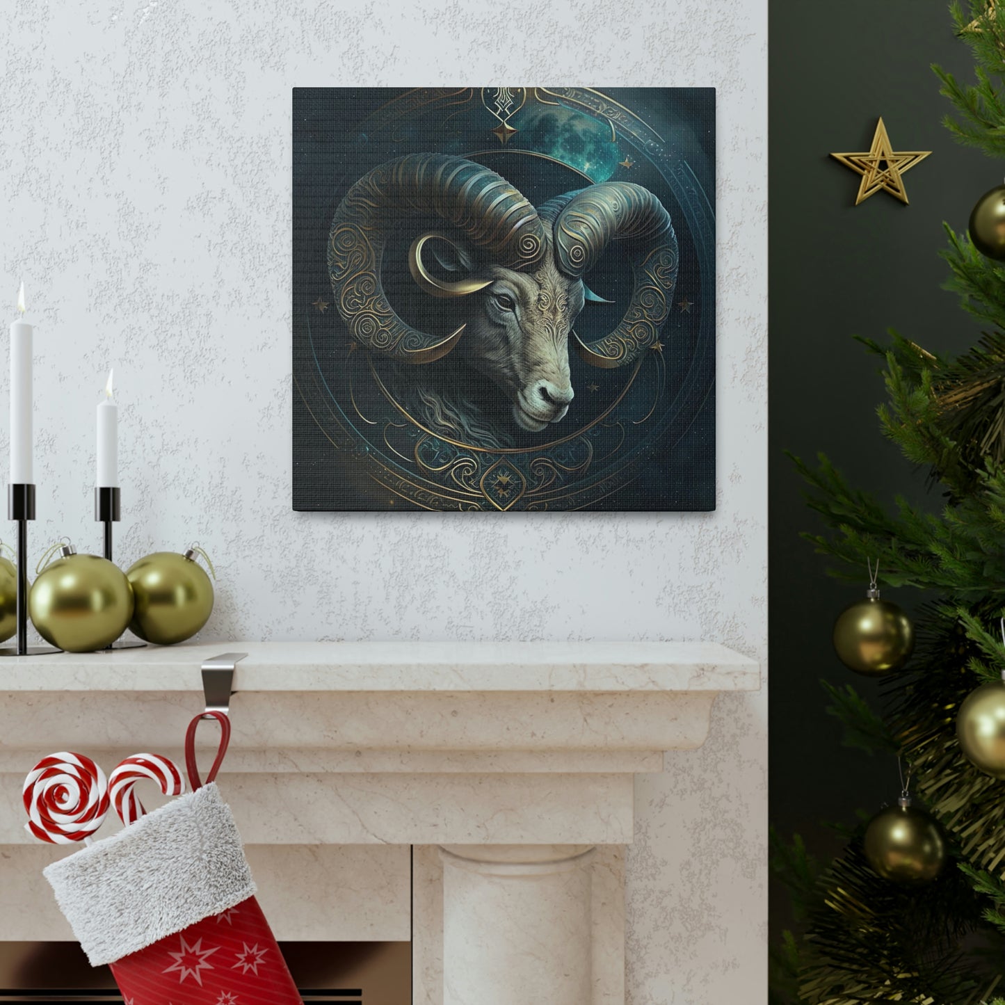 Aries Art Teal and Gold Canvas Gallery Wrap